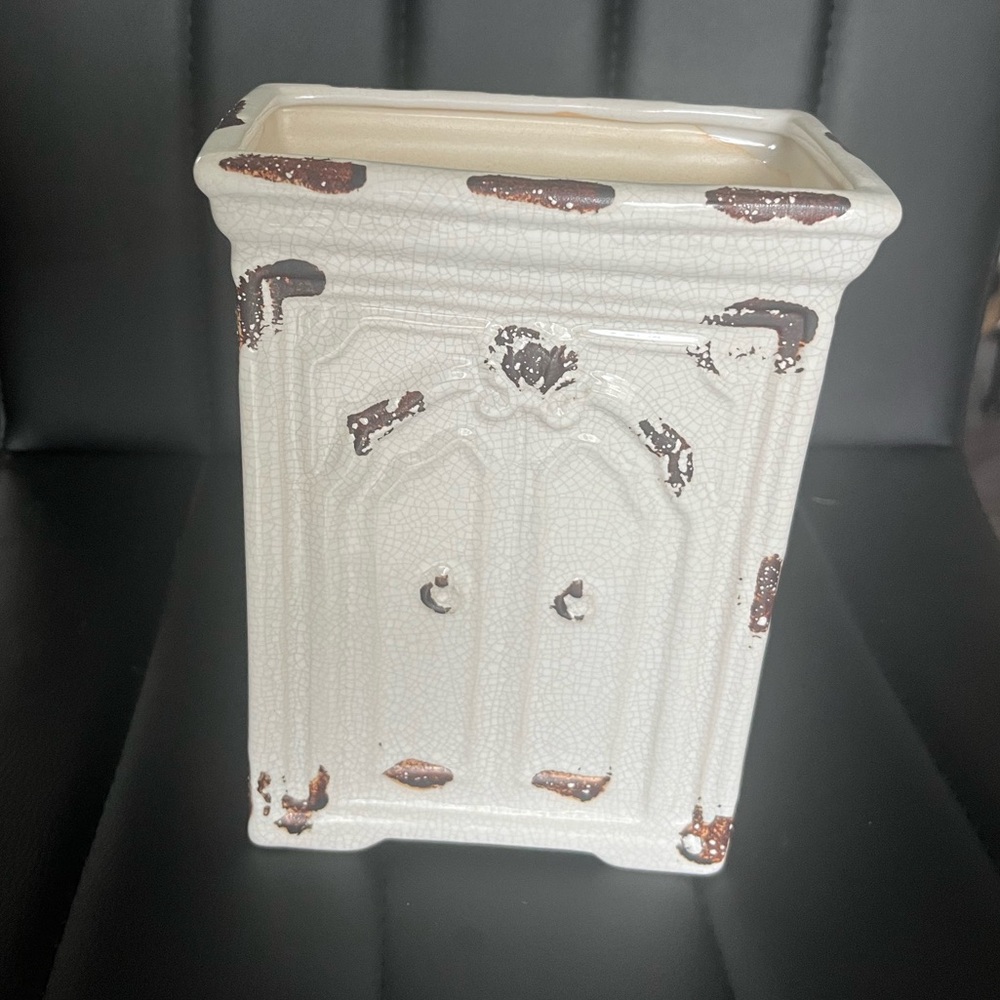 Vintage Style White and Brown Ceramic Vase